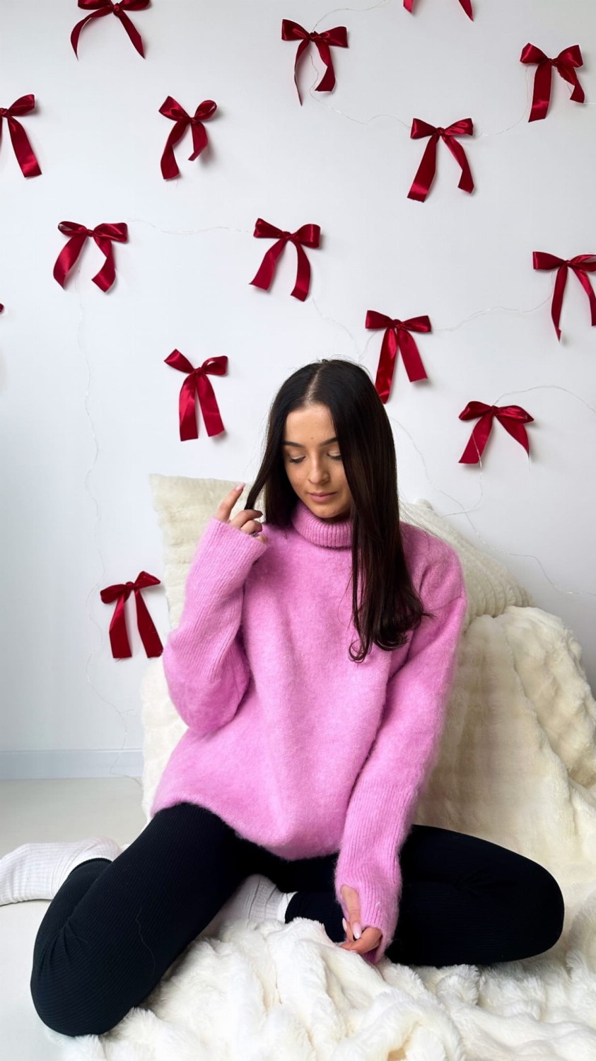 Gruby Sweter Wełniany Różowy