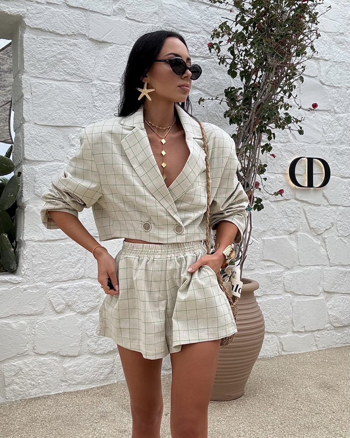 Komplet marynarka i spodenki w zieloną kratkę LaMilla