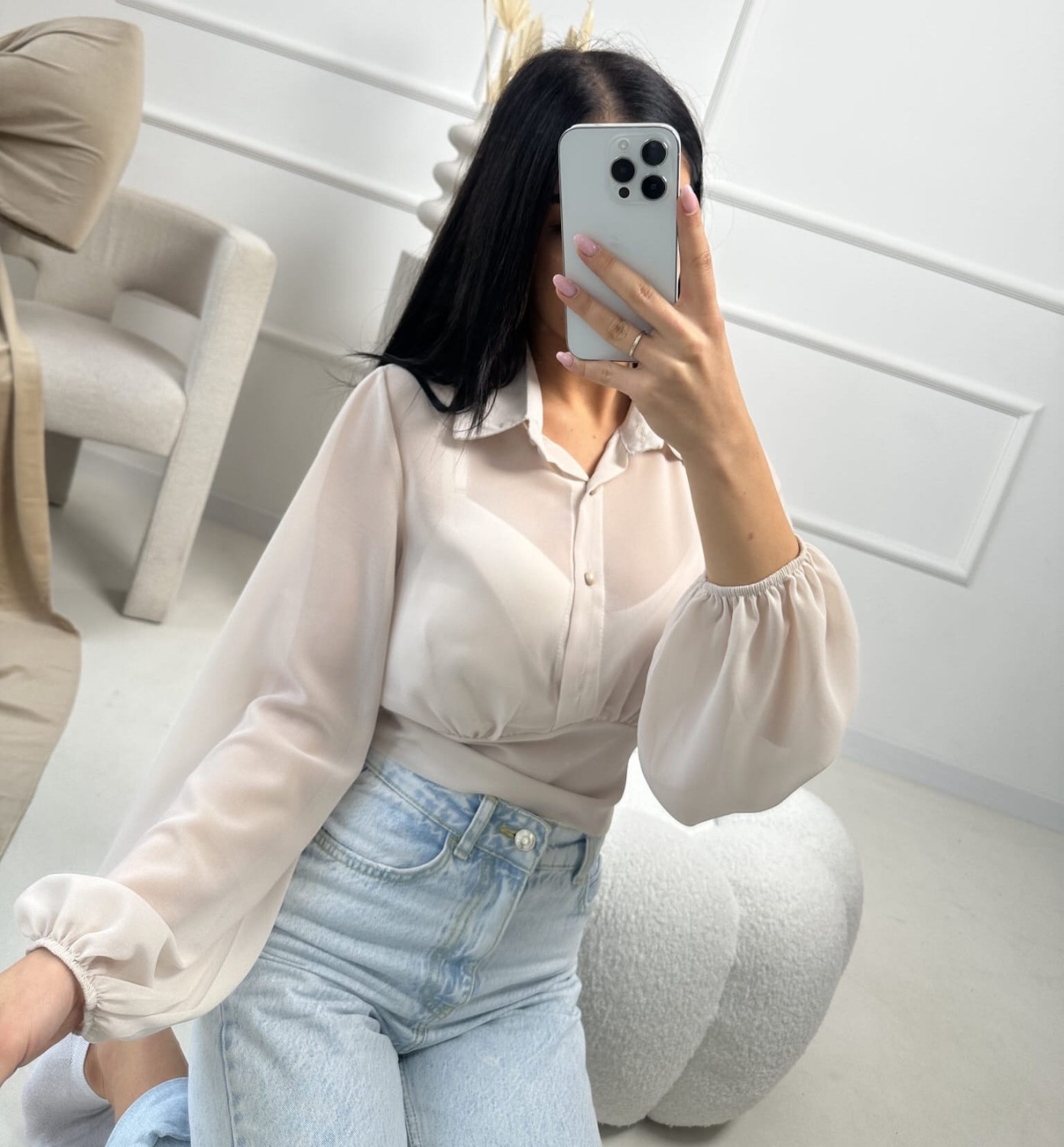 Koszula z cienkiego materiału beżowa 