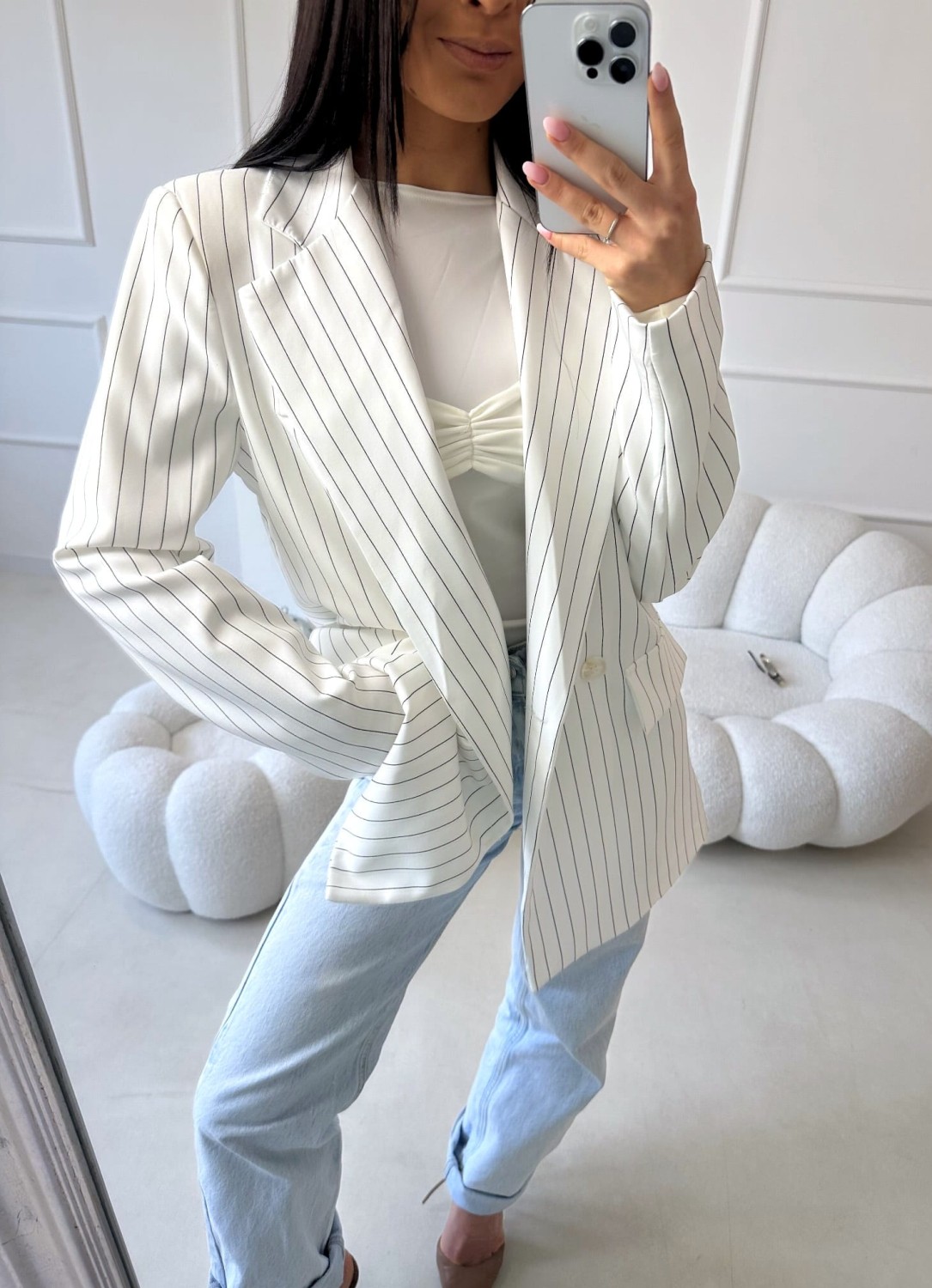 Marynarka LAILA Biała w eleganckie paski   