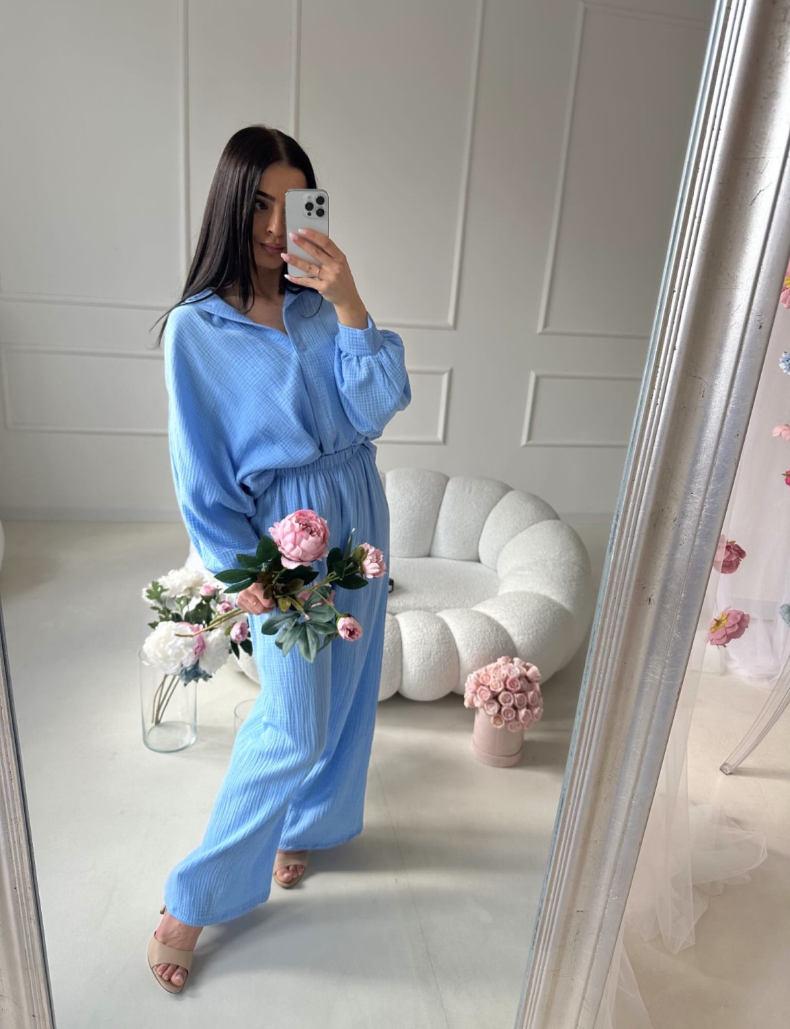 Komplet muślinowy Bawełniany ROSSA niebieski 